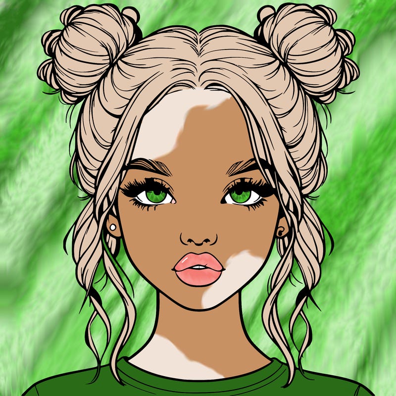 realistic girl with two buns in hair and lips