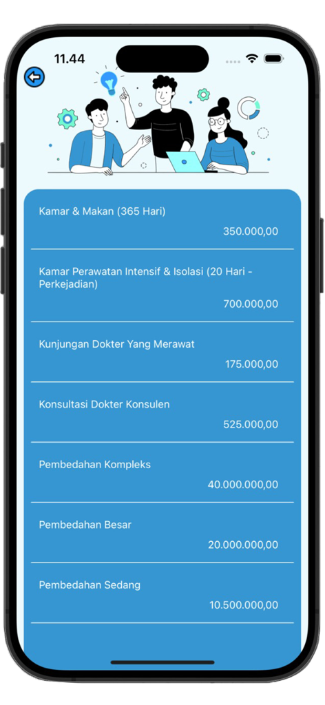 Intra Asia Health - Uma lista de benefícios de seguro médico e limites de cobertura no aplicativo móvel Intra Asia Health