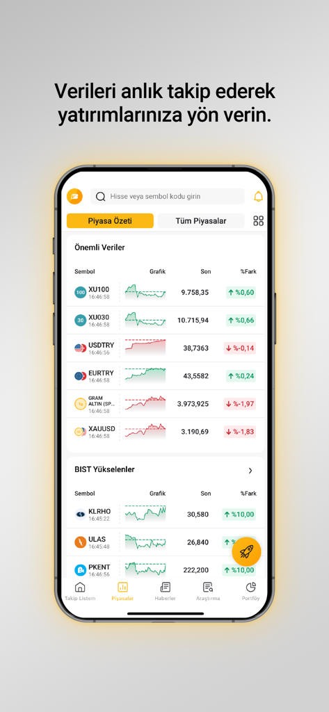 TradeOnline - TradeOnline app interface displaying market summary and Turkish stock performance