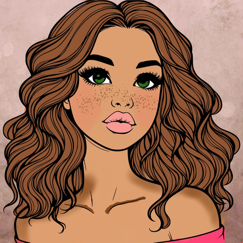 realistic girl with wavy hair and lips