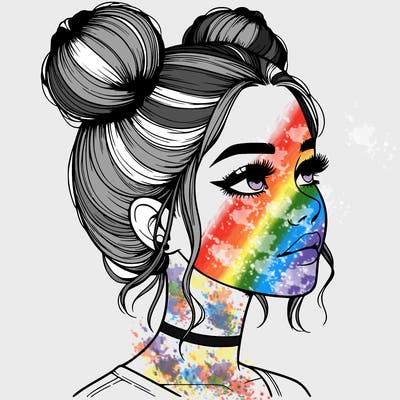 realistic girl with buns on the top of her head