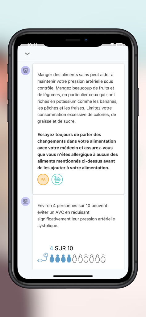 B-neXt CARE app interface showing personalized nutritional advice and health statistics