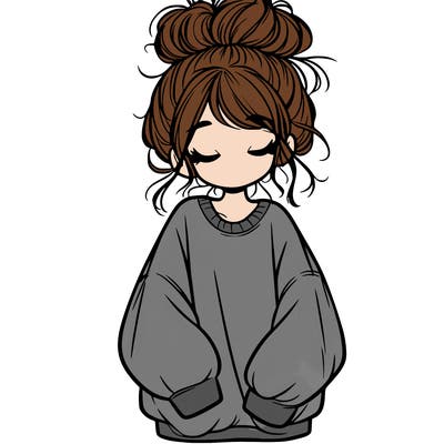 girl with baggy sweatshirt and messy bun