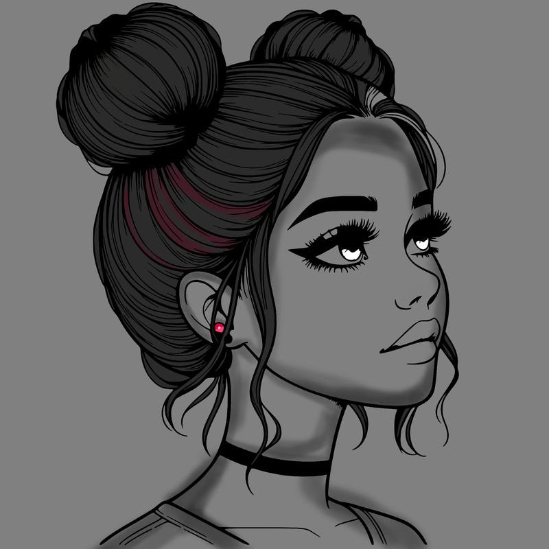 realistic girl with buns on the top of her head