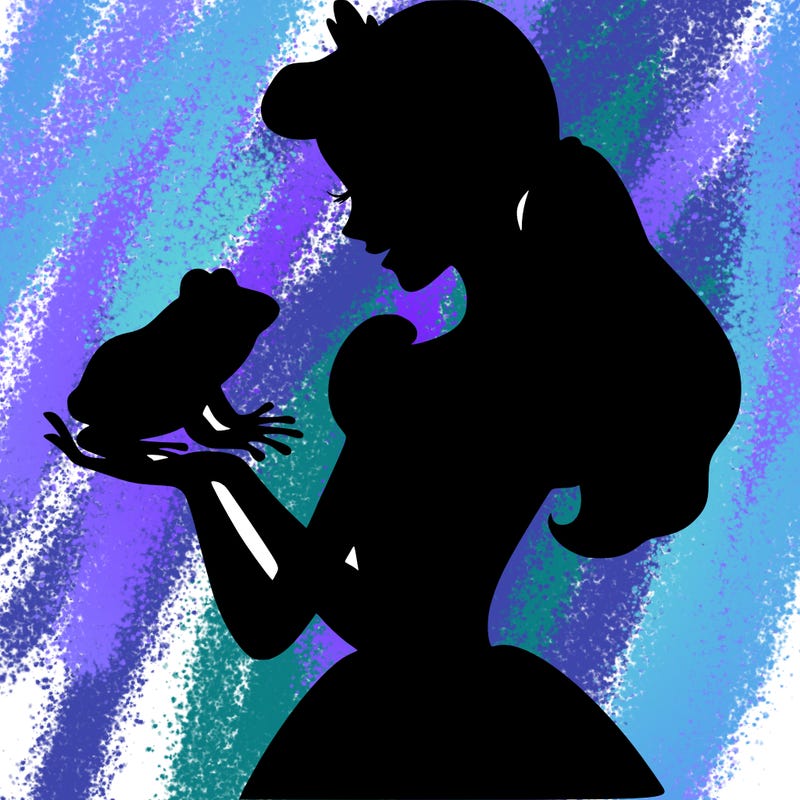 a shadow of a princess holding a frog realistic