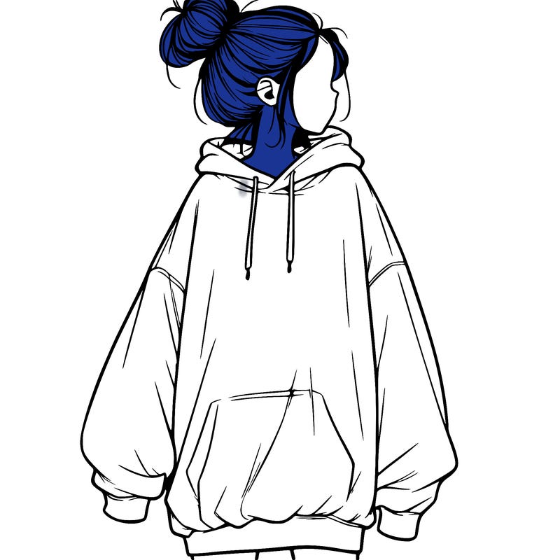 realistic girl with a oversized sweatshirt on and a bun