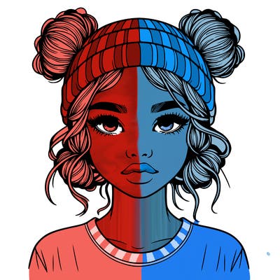 realistic girl with buns in her hair with a beanie on