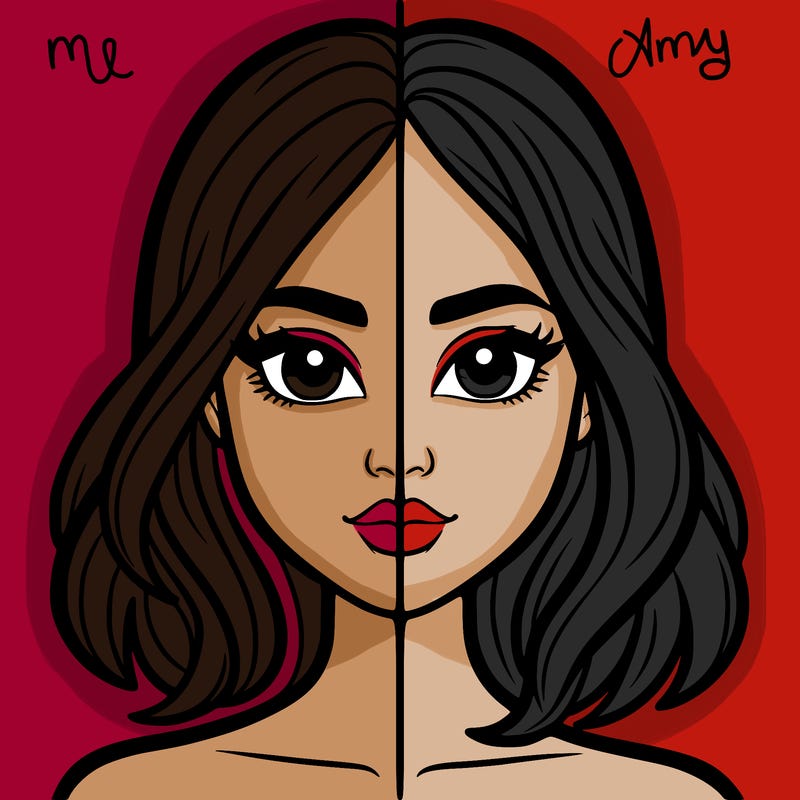 a woman divided in half