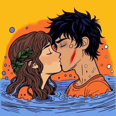 percy and annabeth kissing under water