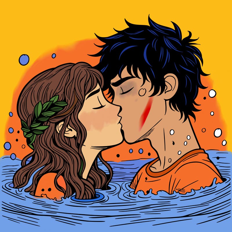 percy and annabeth kissing under water