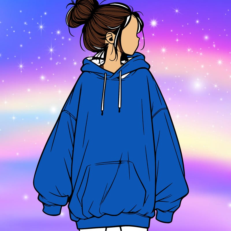 realistic girl with a oversized sweatshirt on and a bun