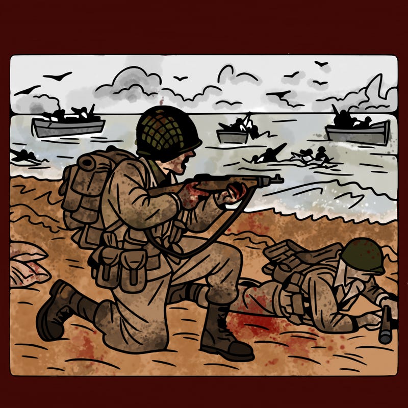 d-day soldier fighting with a lot of detail