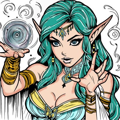 realistic scary beautiful elf sorceress casting spell