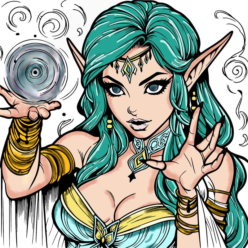 realistic scary beautiful elf sorceress casting spell