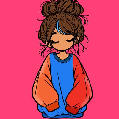girl with baggy sweatshirt and messy bun