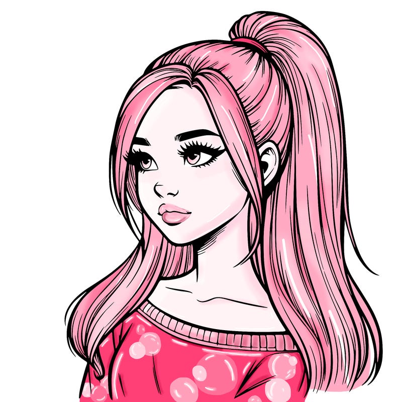 realistic girl with a high ponytail