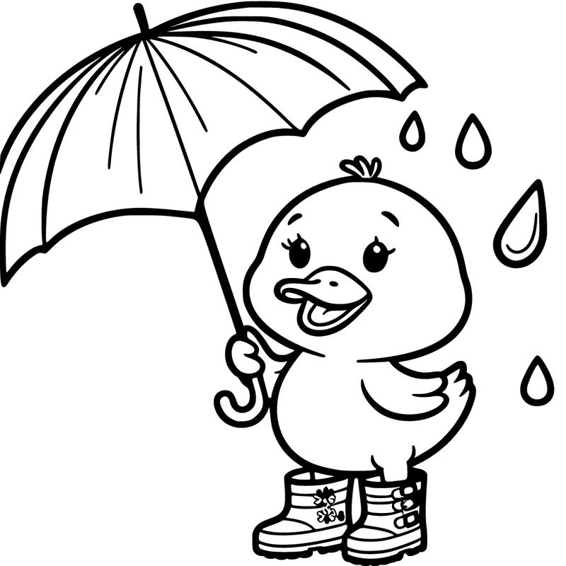 a duck with rain boots and an umbrella