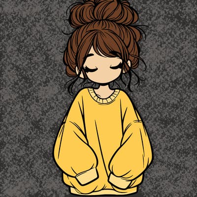 girl with baggy sweatshirt and messy bun