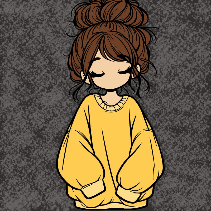 girl with baggy sweatshirt and messy bun