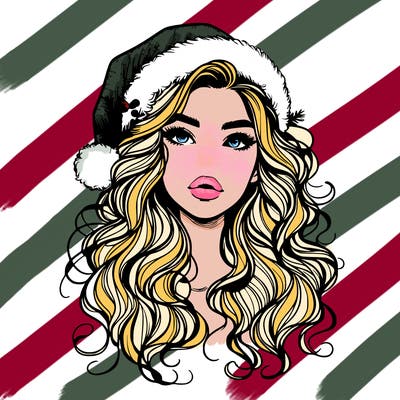 realistic christmas girl with wavy hair and lips