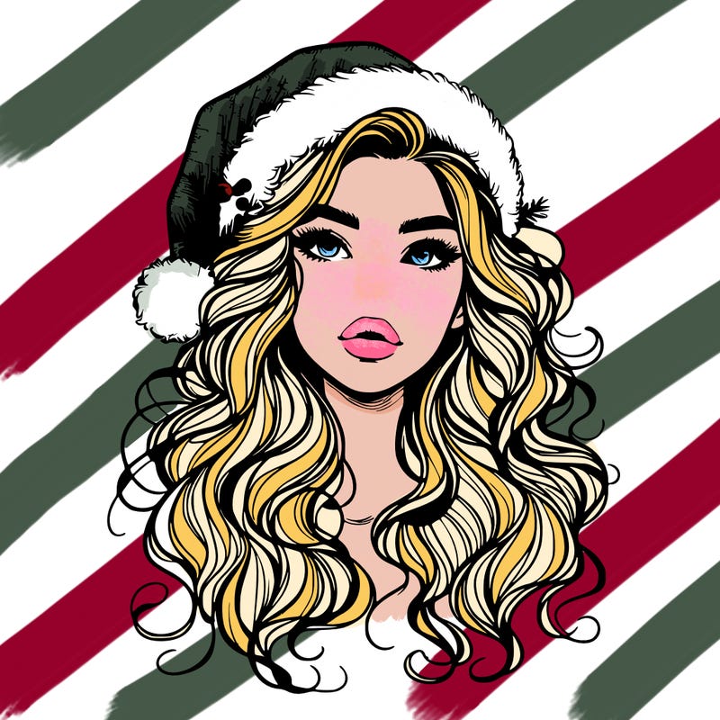 realistic christmas girl with wavy hair and lips