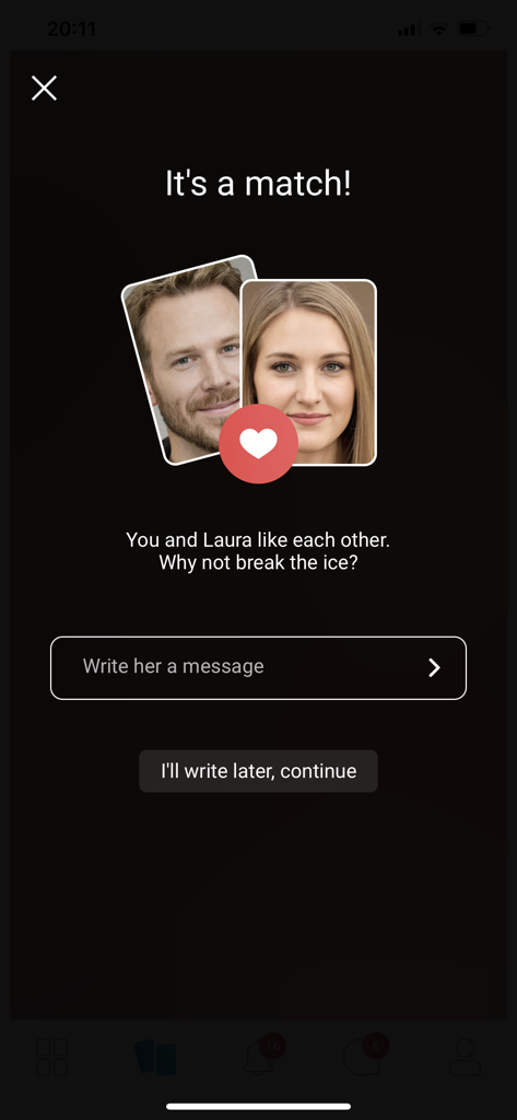 DreamDating - DreamDatingアプリで2人のユーザー間のマッチ通知。