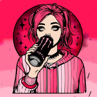 realistic girl drinking monster energy drink