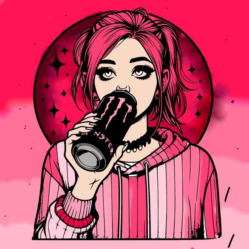 realistic girl drinking monster energy drink