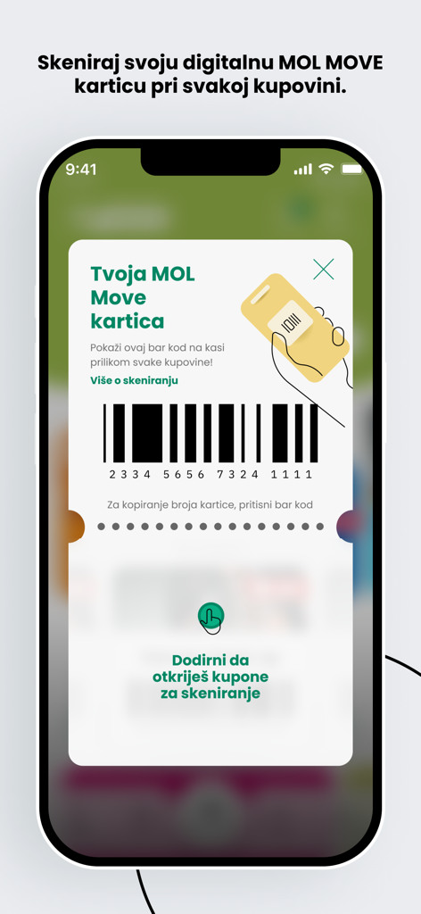 Tarjeta de fidelización digital con código de barras en la aplicación móvil MOL Move Srbija