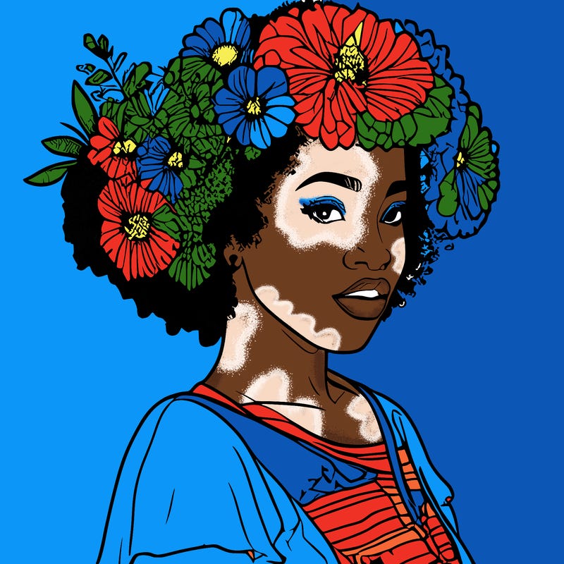 girl with afro and flowers