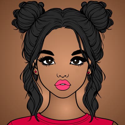 realistic girl with two buns in hair and lips