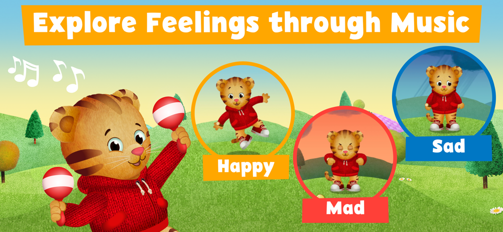 Daniel Tiger’s Play at Home - Daniel Tiger explorando las emociones de feliz, enojado y triste a través de la música