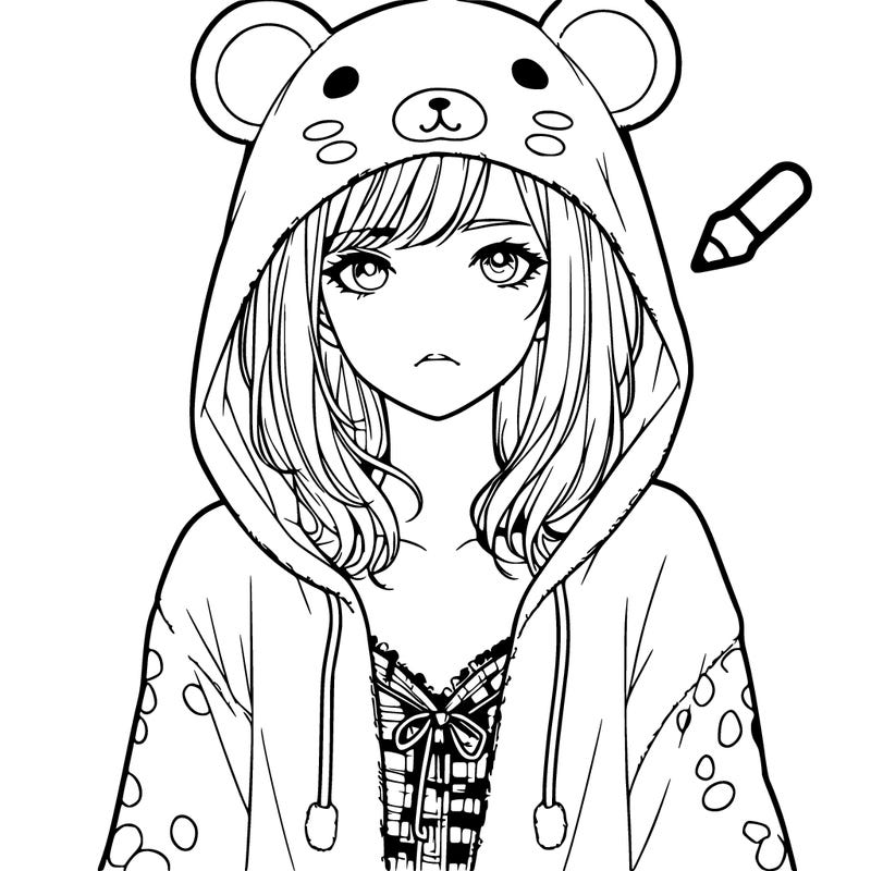realistic girl in animal pjs hoddie