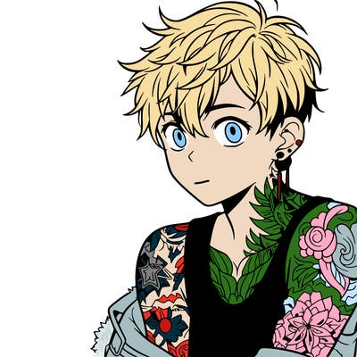 a boy with tattoos from anime