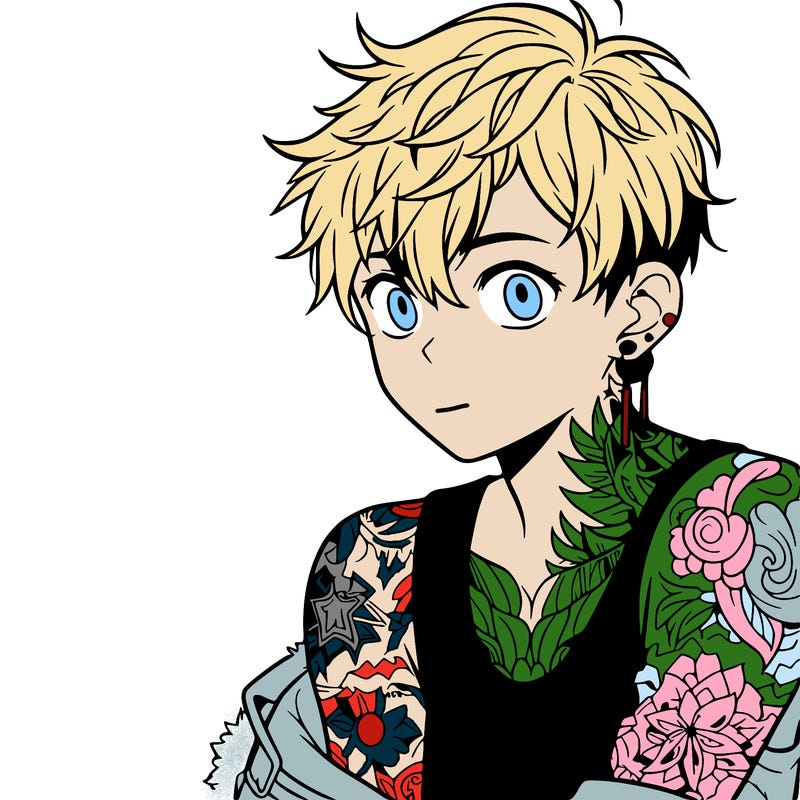 a boy with tattoos from anime