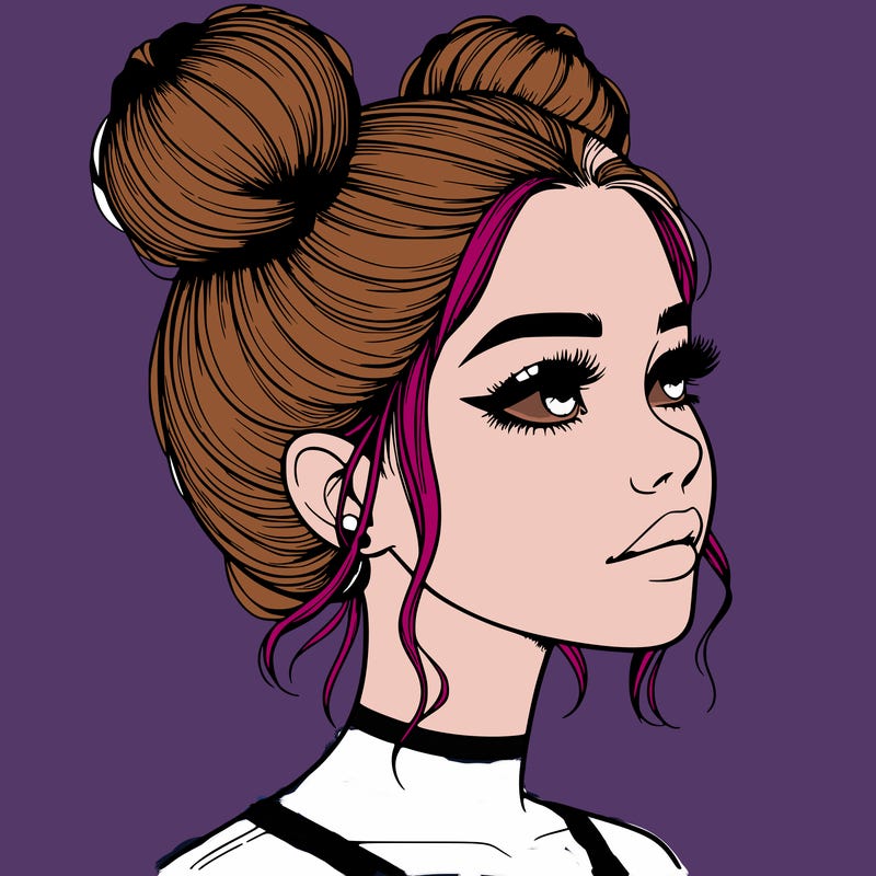 realistic girl with buns on the top of her head