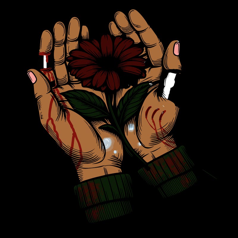 realistic hands with a flower in them