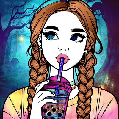 realistic girl with braided hair drinking boba