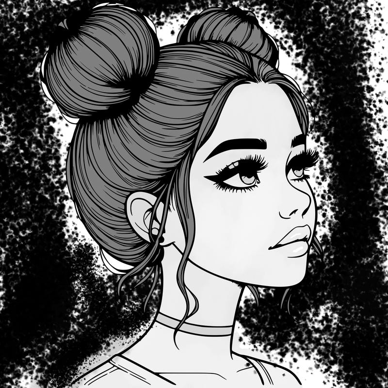 realistic girl with buns on the top of her head