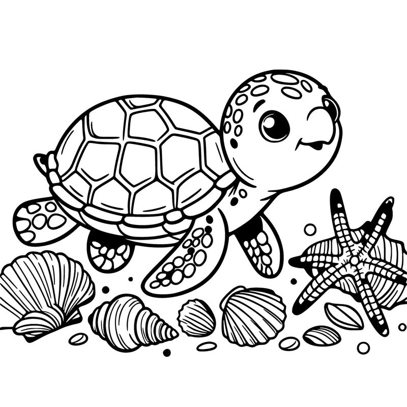 sea turtle and sea shells