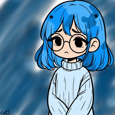 sad girl with glasses in a sweater