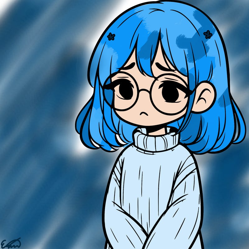 sad girl with glasses in a sweater