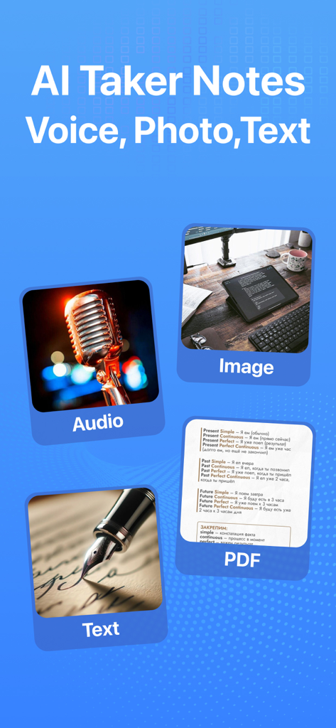 Notes - AI Note Taker - AI Note Taker app screen showing voice image text and PDF capture options