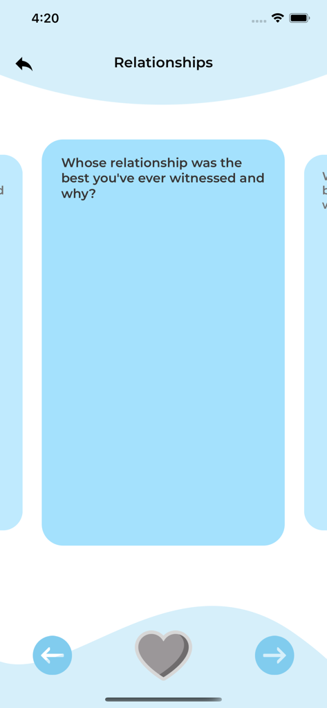 ?sForHer: Lesbian LGBTQ ? App - Um cartão de pergunta de relacionamento no aplicativo Questions for Her perguntando sobre o melhor relacionamento já testemunhado