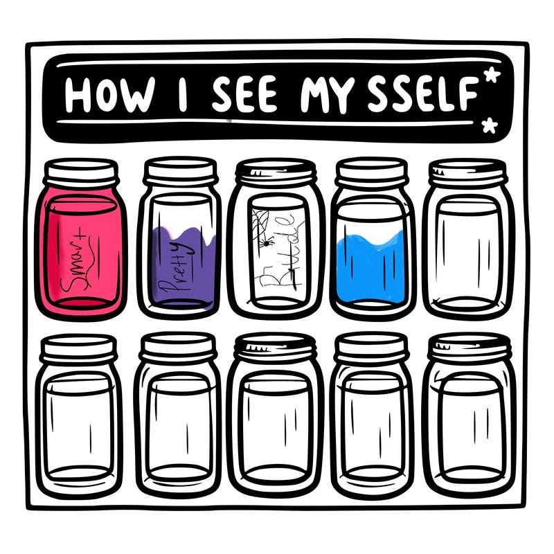 8 empty jar and at the top is says “how i see myself jars”