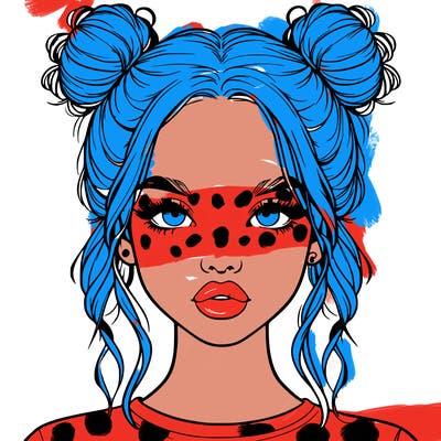 realistic girl with two buns in hair and lips