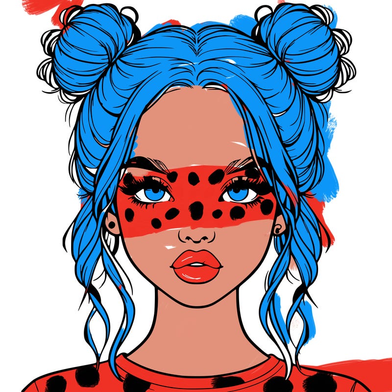 realistic girl with two buns in hair and lips