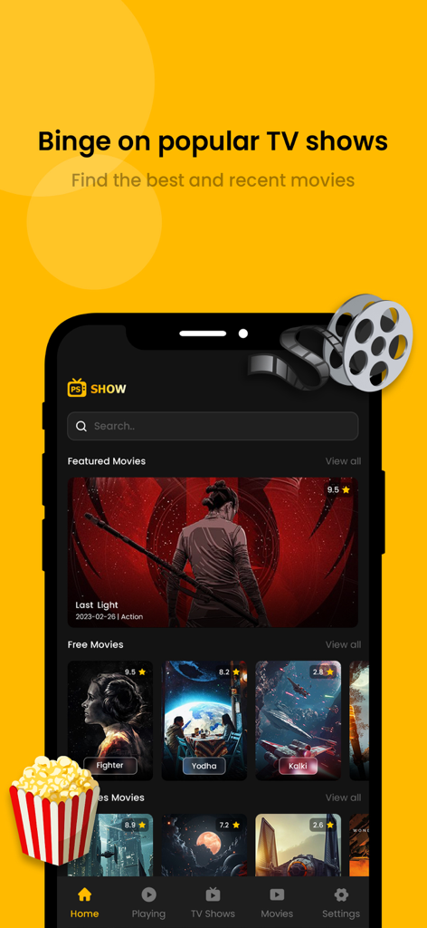 Interface of the OTT Watch List For Pikashow app displaying featured movies and ratings