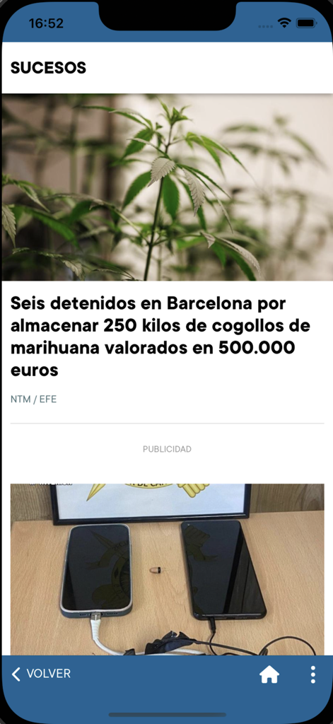 Deia - Un artículo de noticias en la aplicación Deia cubriendo un incidente policial relacionado con marihuana en Barcelona