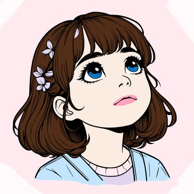 realistic girl looking up